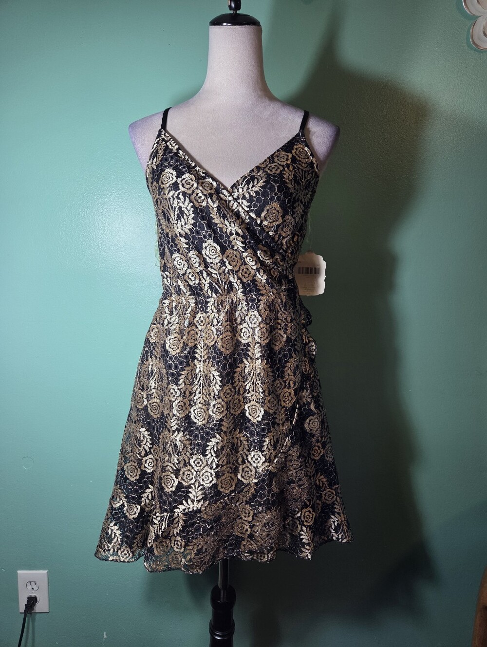 Altar'd State Black and Gold Floral Dress